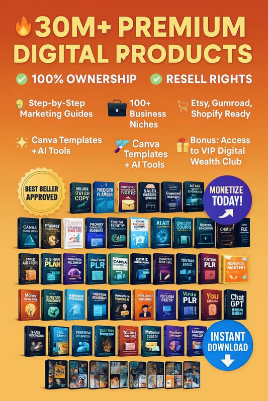 30+ Million Digital Products Bundle Resell MRR PLR, Digital Downloads, passive income, Luxury Reel, AI Prompt, Faceless Social Media Post